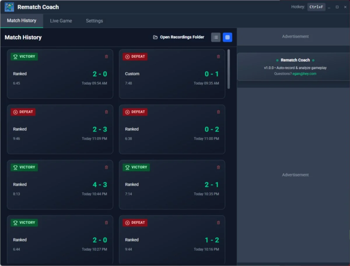 Grid View of Match History